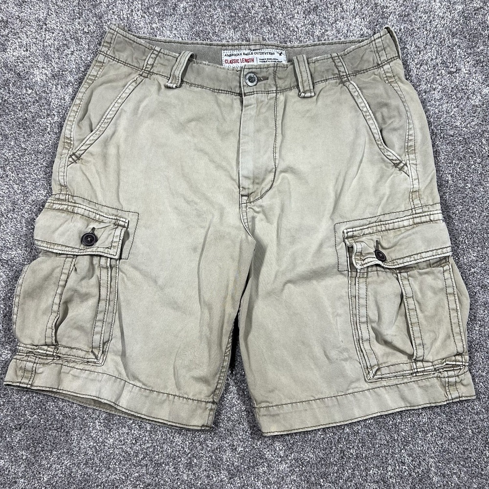 Y2K American Eagle Paratrooper Cargo Shorts Men 34 Classic Length Distressed Vtg
